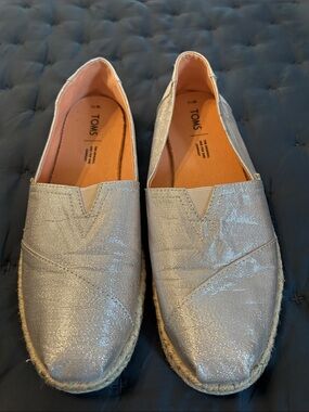 TOMS Gold Glitter Espadrille Slip-Ons